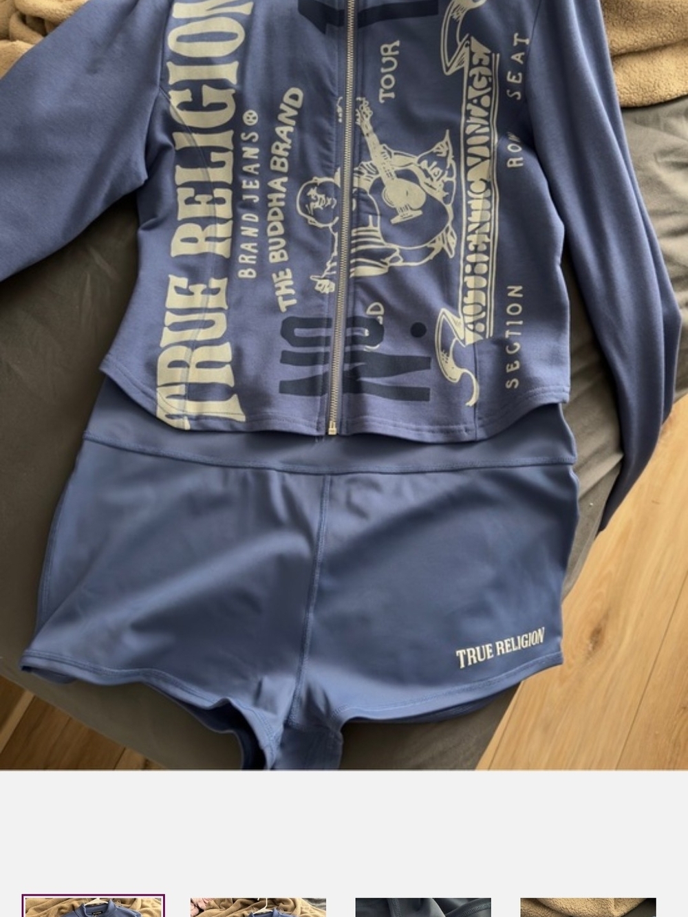 True Religion Blue Zip Hoodie and Matching Shorts Set Brand New Still